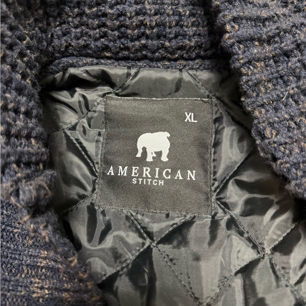 American Stitch Men’s XL Quilted Knit Cardigan in Dark Blue Lined Elbow Patches - Picture 3 of 9